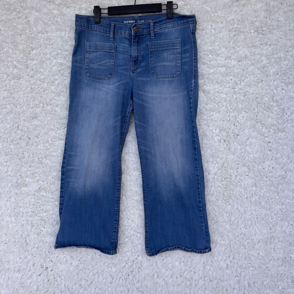 Old Navy Flare Jeans Womens Size 12 Petite Mid-Rise Cropped Wide Leg Denim Pants - Picture 1 of 6